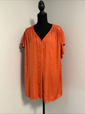 Relaxed V-Neck Short Sleeve Blouse in Orange